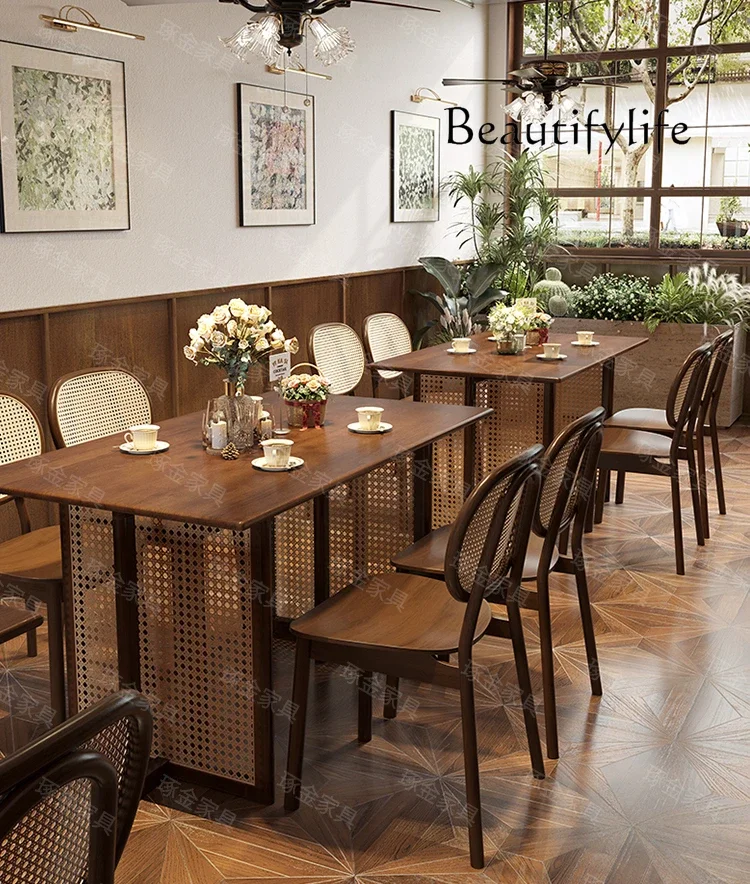 N40 restaurant medieval tables and chairs Catering hotel dining table and chair combination Commercial rattan tables and chairs