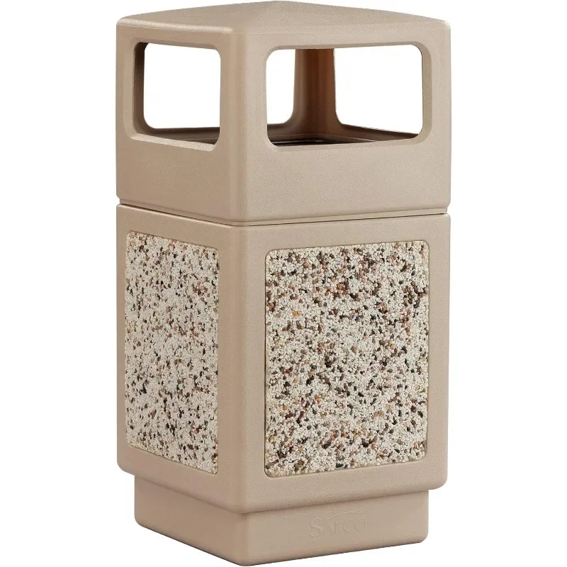 Aggregate Panel Trash, Garbage Can 9472TN, Tan, 0tural Stone Panels