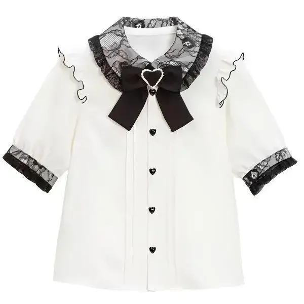 Dearmylove Japanese Style Lolita Shirt Dreamy Top Casual Loose Fit Crystal Embellishments Sentimentally Bow Decorated Blouse