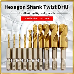 HSS 1/4 6.35mm hexagonal shank twist drill bit angle iron stainless steel special drill bit 1.5-13mm ultra-short