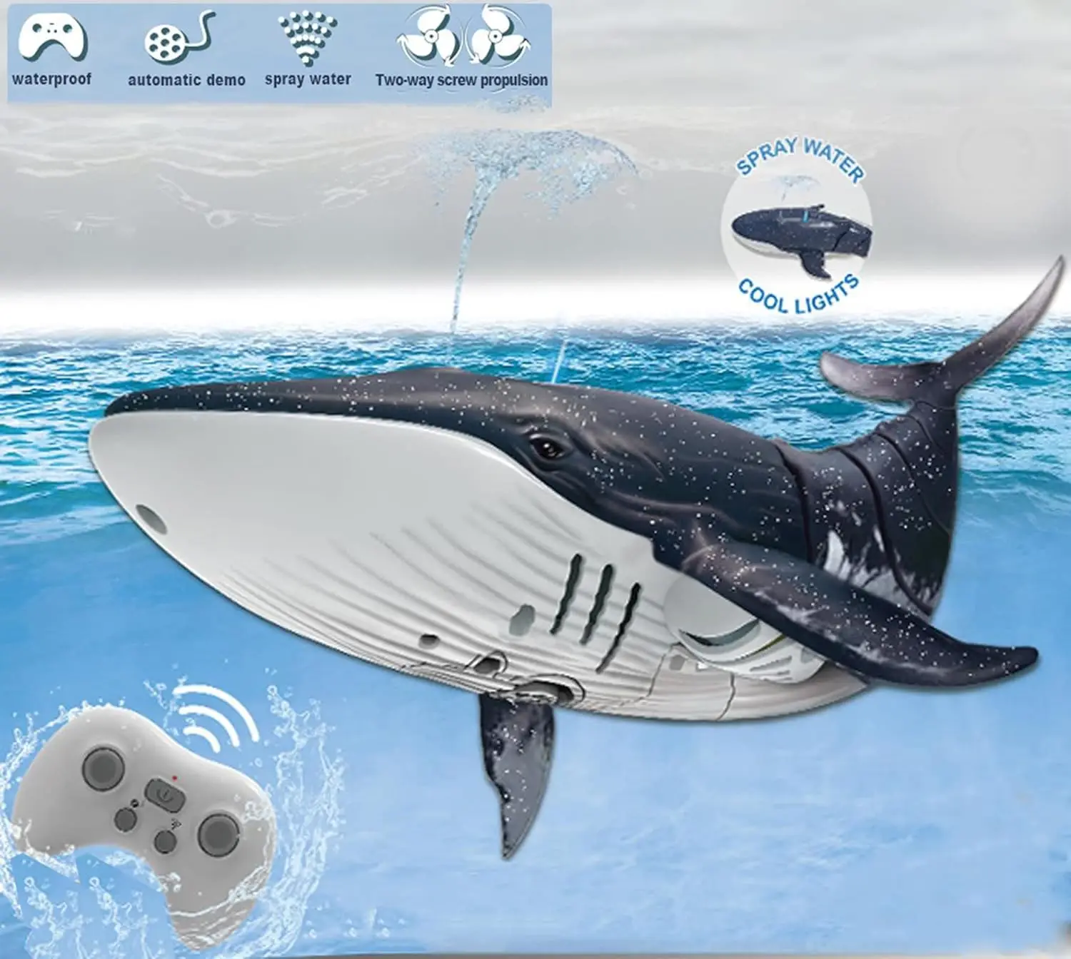 

RC Whale Shark Remote Control Boat - Pool/Bathtub/Water Park Toy, Ideal Children's Water Gift