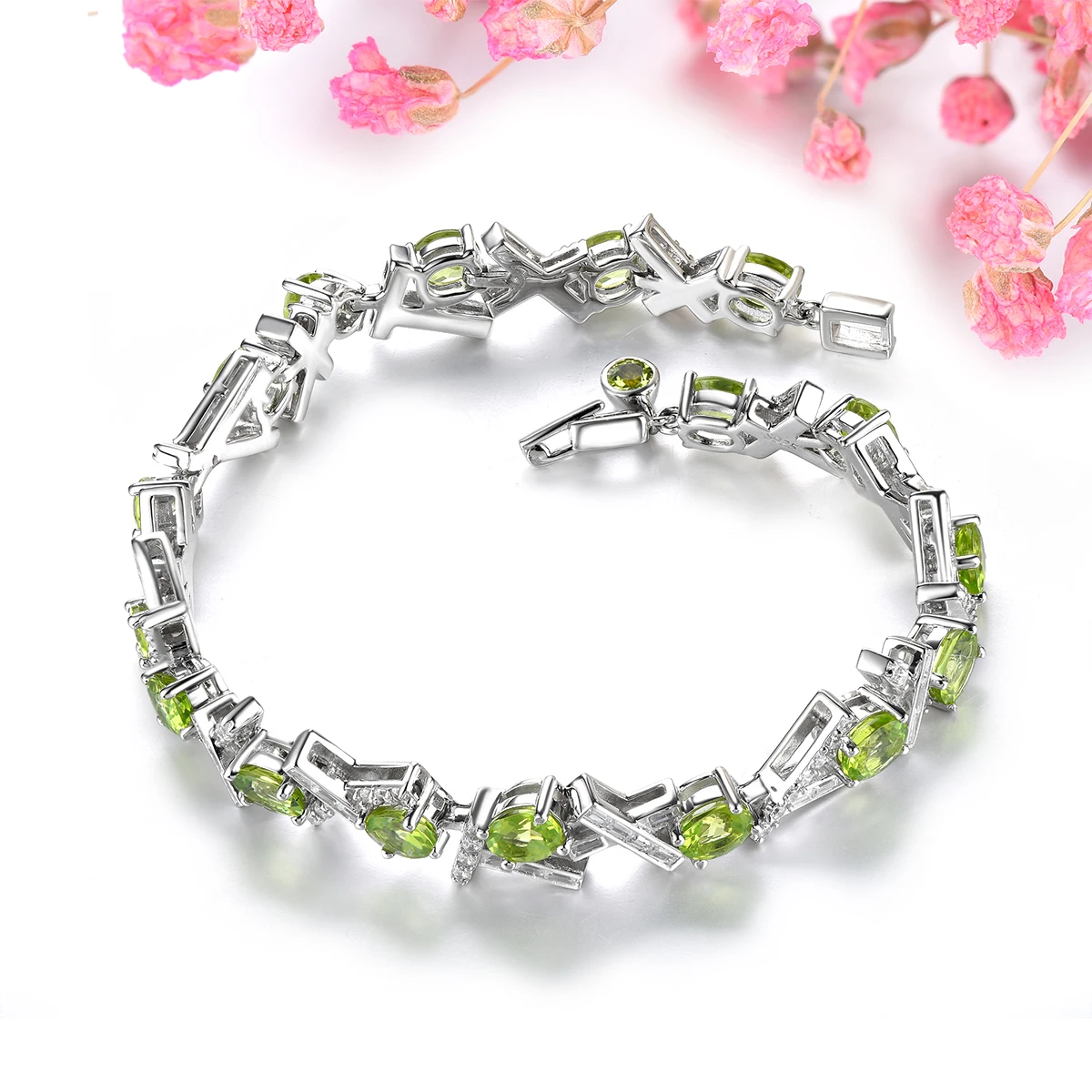 Natural Genuine Peridot Solid Sterling Silver Bracelet 5.6 Carats Luxury Gorgerours Birthstone New Year Gift Top Quality