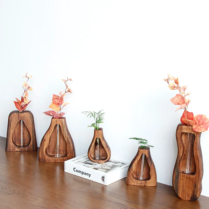 Handmade Wooden Vase Solid Wood Flower Hydroponic Tube Creative Home Decoration Desktop Plant Pot