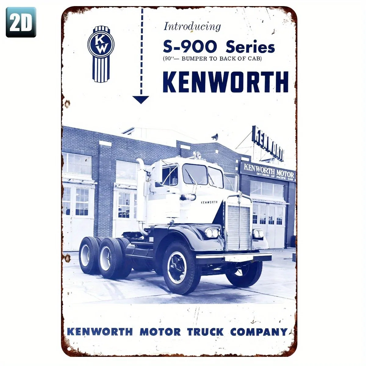 Vintage for KENWORTH Truck Metal Sign - Rustic Retro Wall Decor with 5900 Series & Bumper to Back of Cab Design, Durable Tin Pl