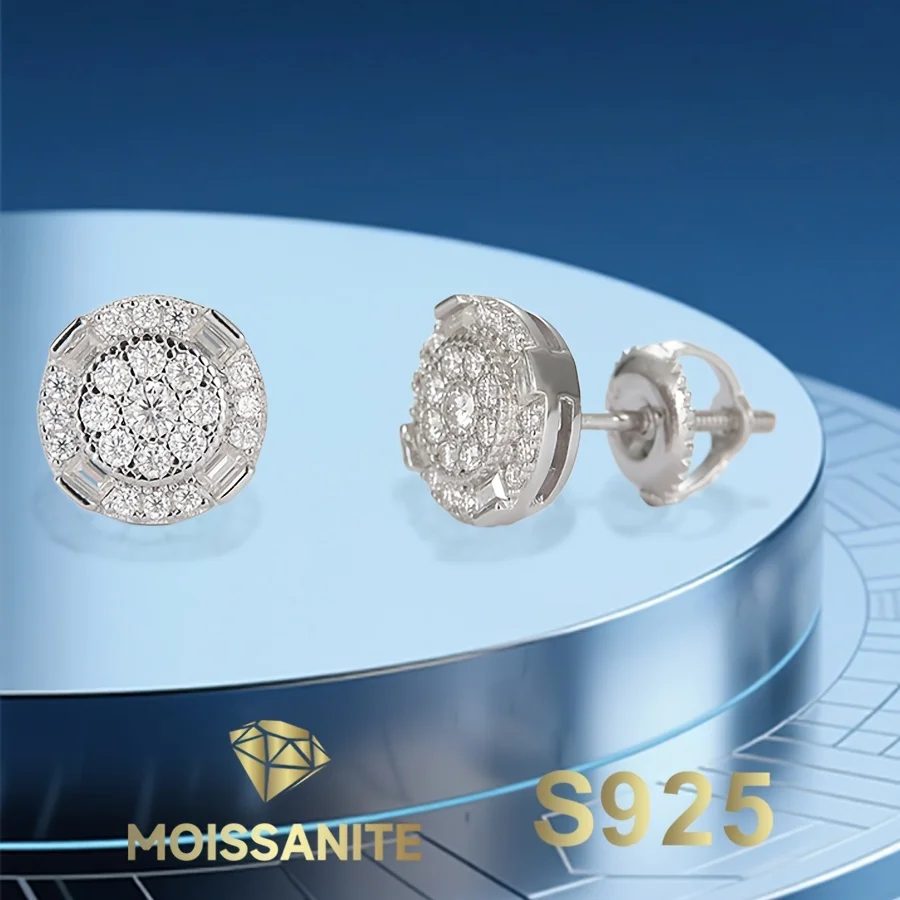 

D Color Moissanite Earrings Round S925 Silver Stud Earring for Women with Gra Certificate New 2025