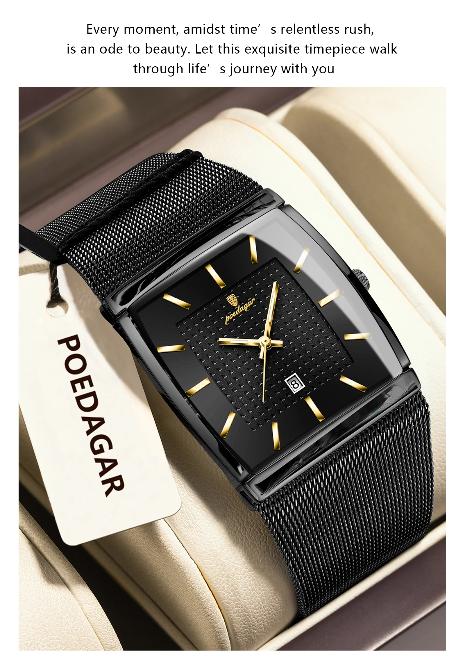 POEDAGAR Top Luxus Männer Armbanduhr Wasserdicht Leucht Edelstahl Mesh Datum Mann Uhr Mode-Business Quarz herren Uhren – Detail 12