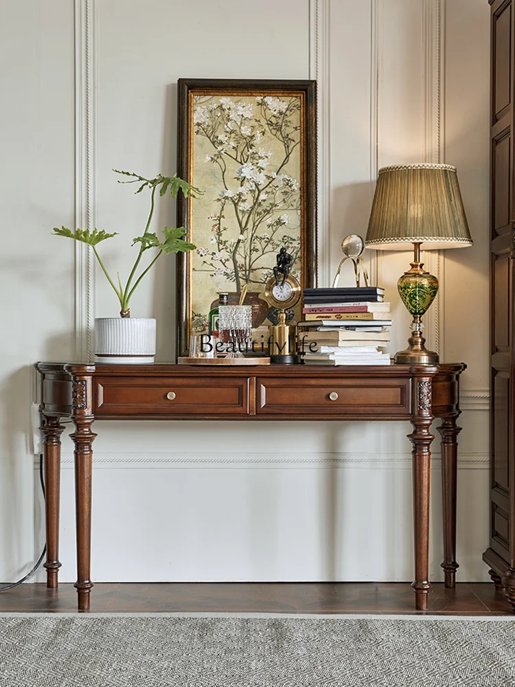 

05-American rural luxury retro mahogany all solid wood porch cabinet strip table