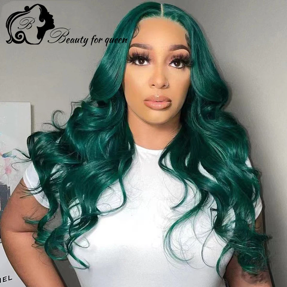 

Темно-зеленый объемный волнистый 13x4 кружевной фронтальный парик Цветные парики из натуральных волос 100% носить парики во время выступлений персонажей отлично