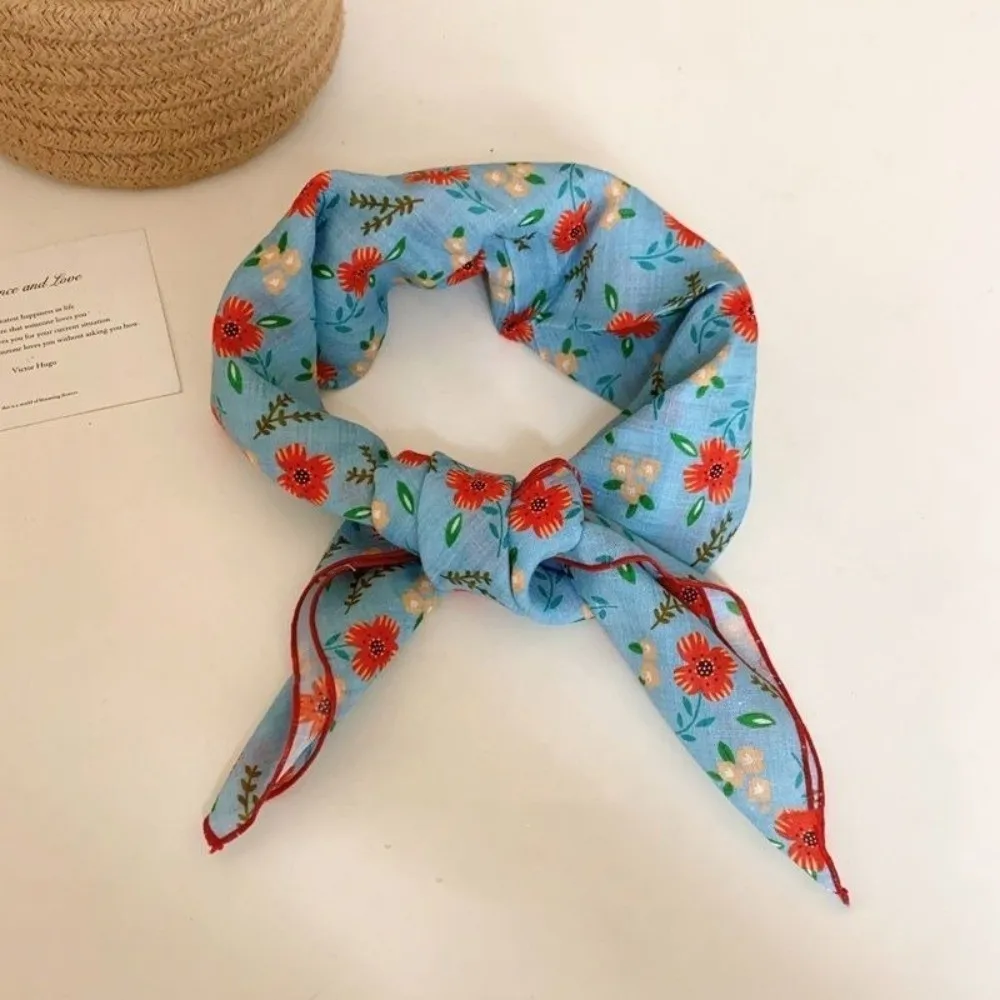 3 ชิ้น/เซ็ตผ้าบางผ้าพันคอดอกไม้สไตล์เกาหลีสีสันพิมพ์ Headscarf Turban Elegant ดอกไม้แถบคาดศีรษะสแควร์