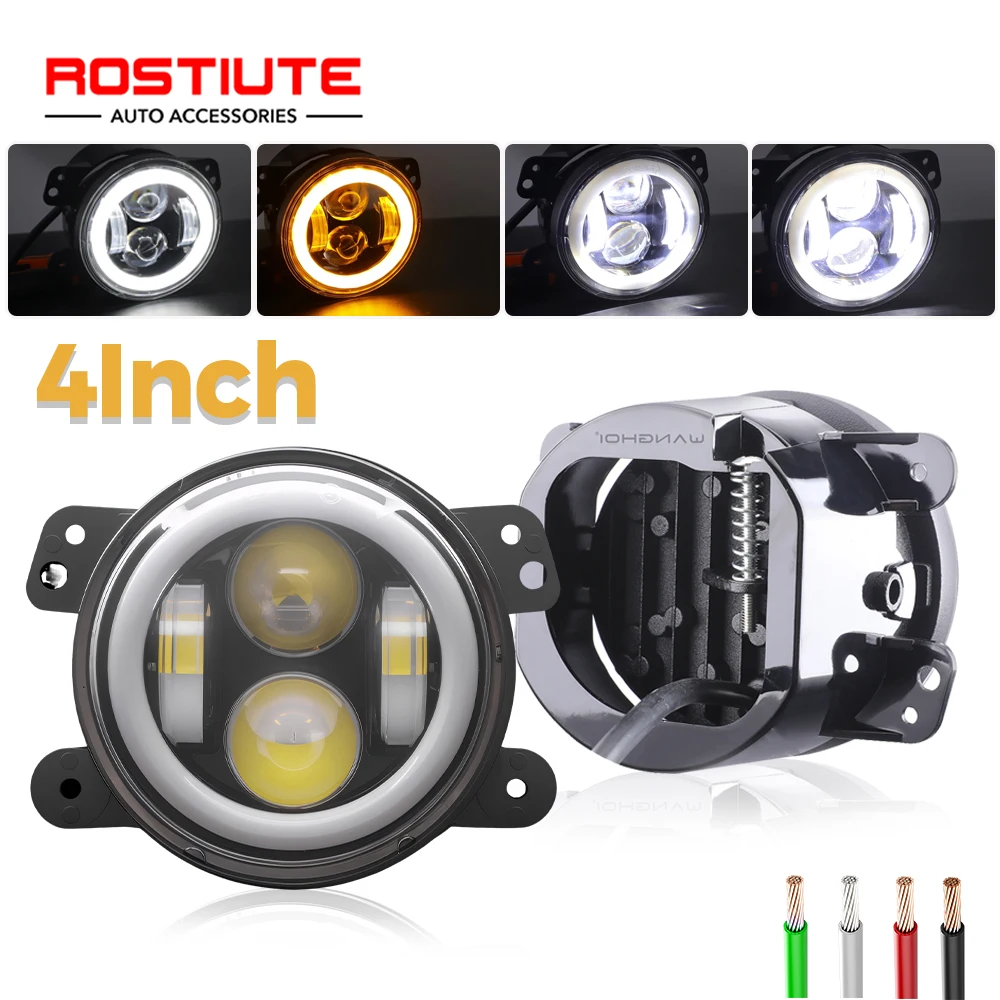 2PCS 4Inch Angel Eyes Led Fog Lights Double Color Round Universal Foglights with DRL Halo Ring Turn Signal for Car Auto Offroad