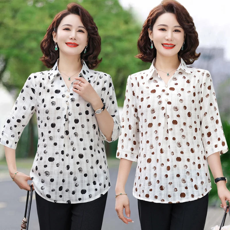 Chemisier d'été ample à manches courtes pour femmes d'âge mûr et âgées, style décontracté, en fibre de polyester