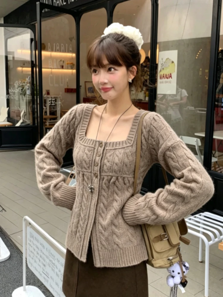 Korean Subculture Gothic Knitted Sweater Women Harajuku Style Slim Fit Pullovers Solid Color Elegant Casual Chic Jumpers