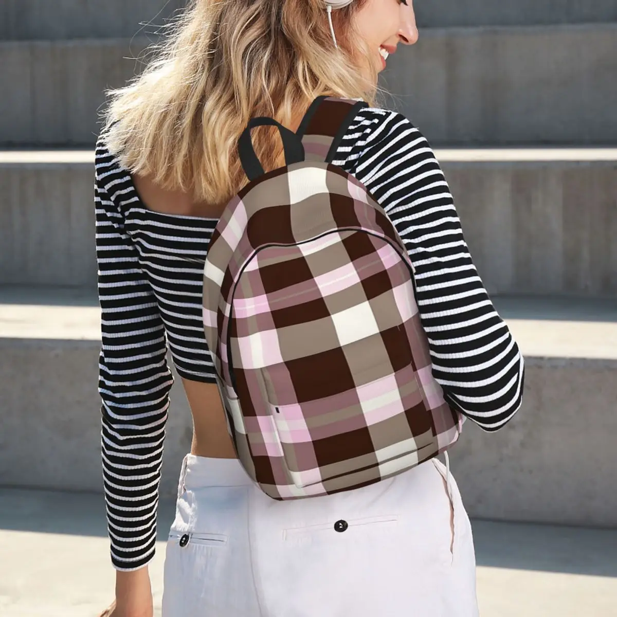 Neapolitan Ice Cream Tartan Plaid Backpack Student BookBag Children School Bag Laptop Shoulder Bags for Boys Girls