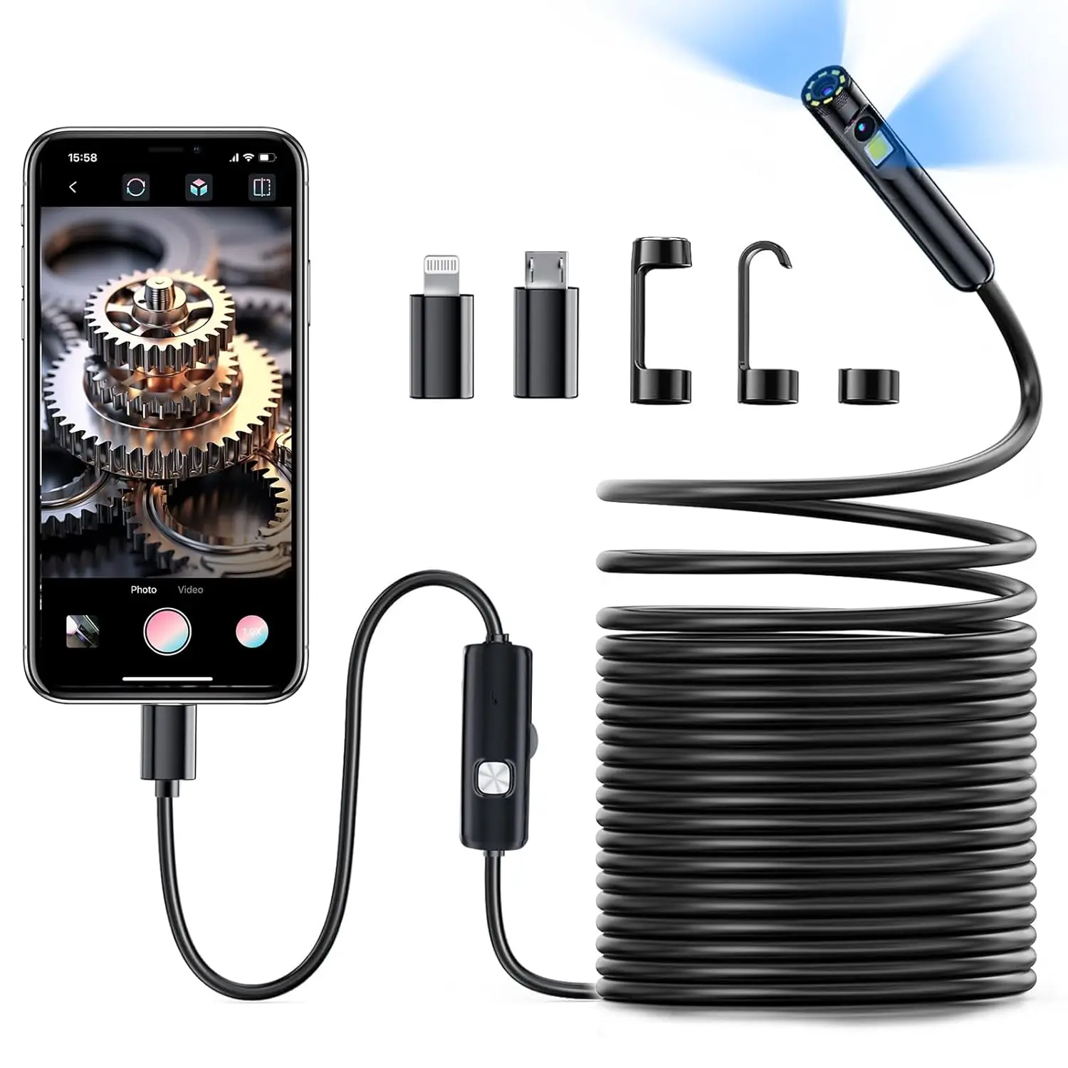 

Endoscope Camera 1920P Dual Lens with 8+1 LED Light, IP67 Waterproof, Portable Borescope for iPhone, Android, iPad