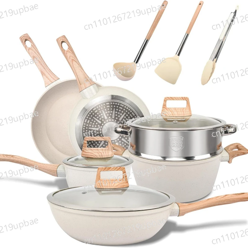 

Kitchen Essentials Pot Set of 12 Non Stick Cookware Sets with Granite Coating and Universal Sensing Gas Compatibility