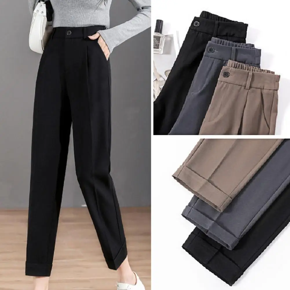 Stylish Straight Leg Draped Office Trousers Anti-pilling Woman Pants Solid Color Draped Suit Trousers Streetwear