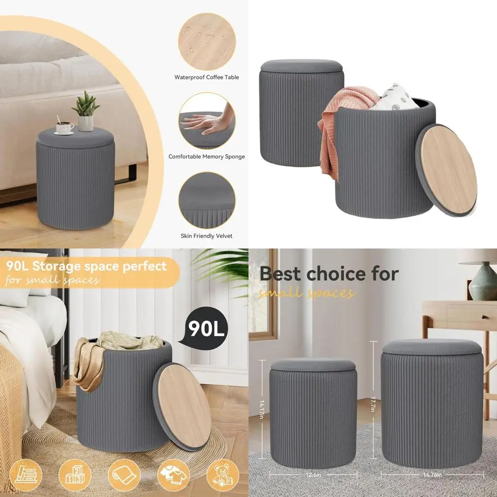 

Round Velvet Storage Ottoman & Upholstered Pouf, Multifunctional Footrest for Dorms, Living Rooms, and Bedrooms