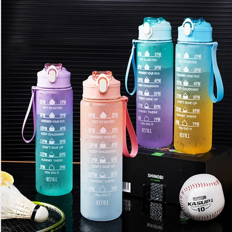 900ML Sports Water Bottle with Time Marker Leak-proof Cup Motivational Portable Water bottle for Outdoor Sport Fitness BPA Free