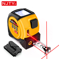 NJTY 3-in-1 Laser Tape Measure 60m/196ft  40m/131ft  Laser Distance Meter Cross Laser Level Belt Buckle Design Self-lock Tools