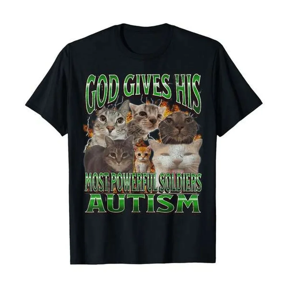God Gives His Most Powerful Autism Funny Cat Meme Bootleg T-Shirt, Women's 100% Cotton Relaxed Crew Neck Tee, Summer & Vacation Outfits For Women, Soft & Breathable Daily Essential