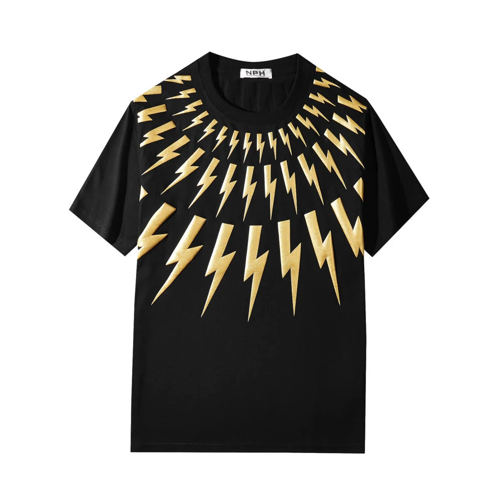 New luxury Men 2023 Neil Fire Golden Thunderbolt T Shirts T-Shirt Hip Hop Skateboard Parkour Street Cotton T-Shirts Tee Top #425