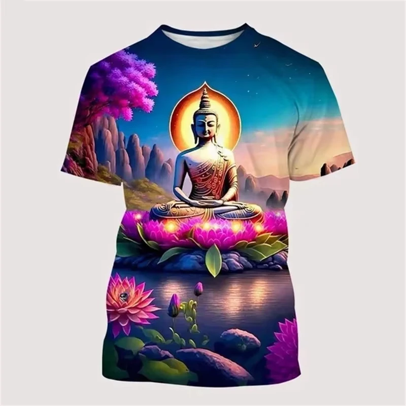 3D Printed Buddha Shakyamuni T Shirt Men's Buddhism Pattern Tees Summer Harajuku Round Neck Tops Oversized T-Shirts Short Sleeve