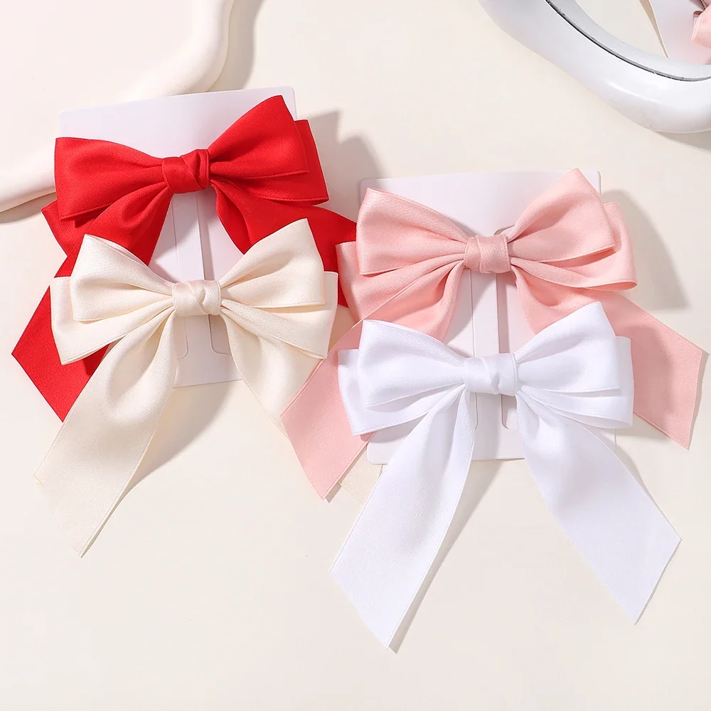 ขายส่ง 1 ชิ้น/ล็อตผู้หญิง Bows Hairclip สีทึบ Cheer Bow Barrettes สําหรับสาว Ins Academic สไตล์ Hairgripes สําหรับผม Headwear