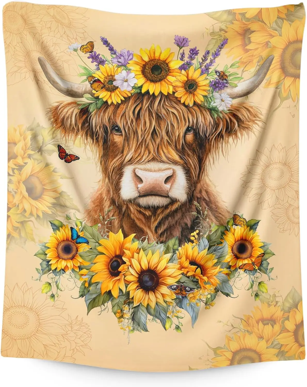 Girls Women Highland Cow Blanket, Sunflower Throw Blankets for Daughter Mom Sister Birthday 60x80 Inches Soft Comfy Throw for Sofa Couch Bed Office Trip