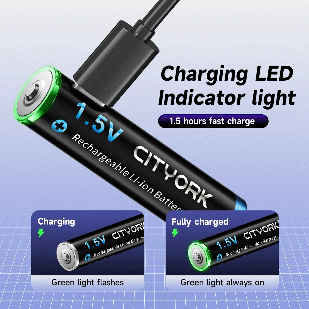 Akumulator litowy AAA, akumulator litowo-jonowy o rzeczywistej pojemności 1200mwh 1.5V USB + kabel USB o niskim poziomie samorozładowania