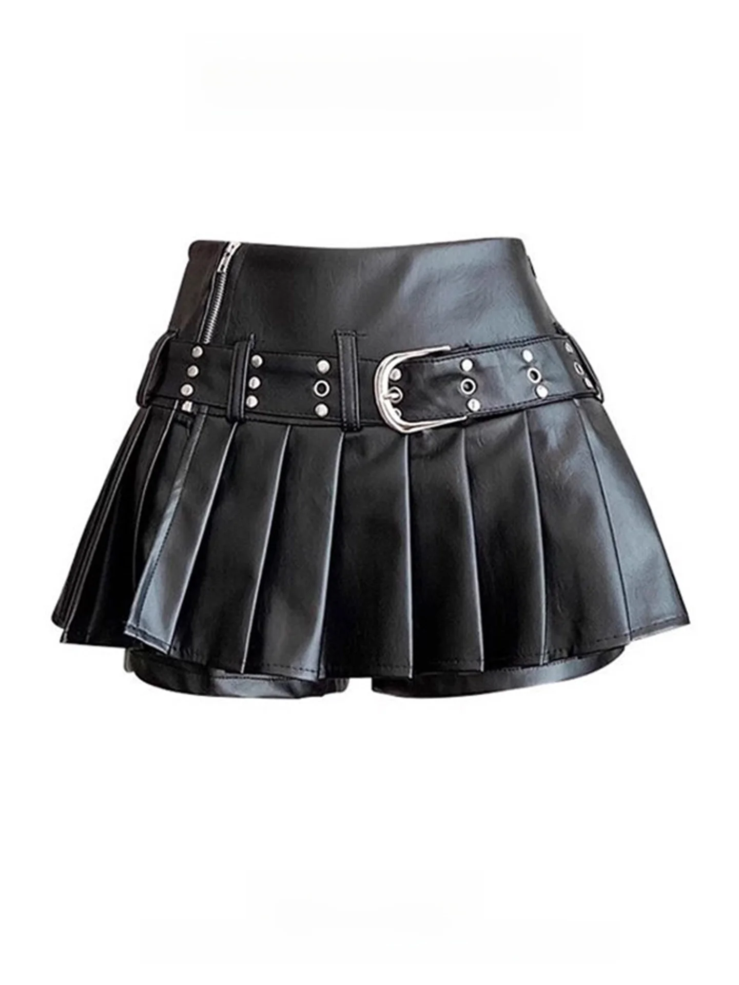 

Bla PU Leather High Waist Skirt Women's Spring Autumn Anti-Light Cheered Skirts Girls' Retro Sle ort Skirts