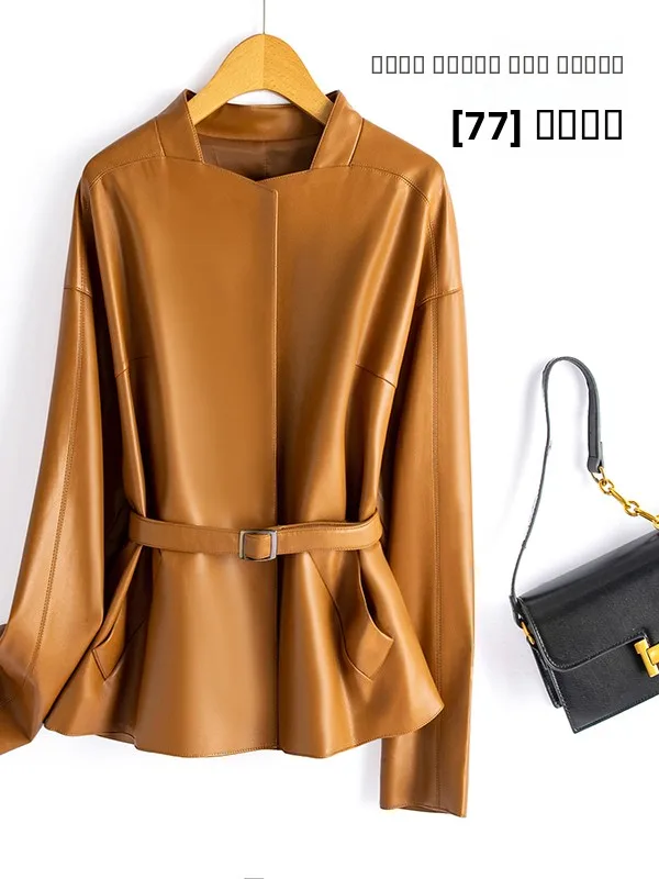 Manteau en cuir pour femme, nouvelle collection printemps-automne, en cuir de vachette, cintré à la taille, coupe-vent, manteau en cuir pour femme