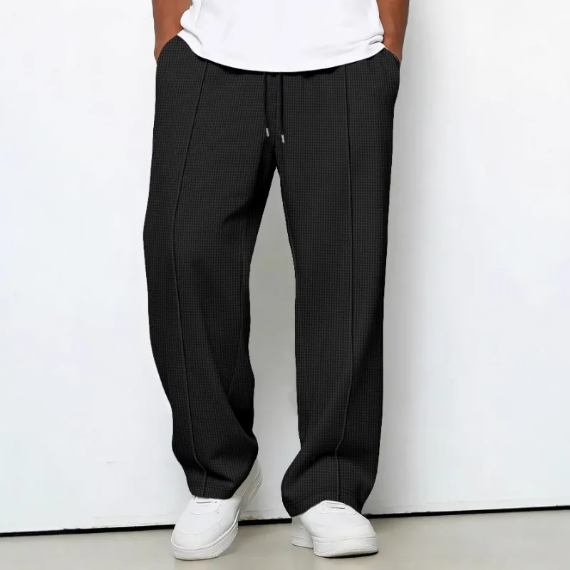 

Men's Wfle Knit Drawstring Sweatpants Casual Loose Fit Straight Leg Trousers Soft Comfy Lounge Pants