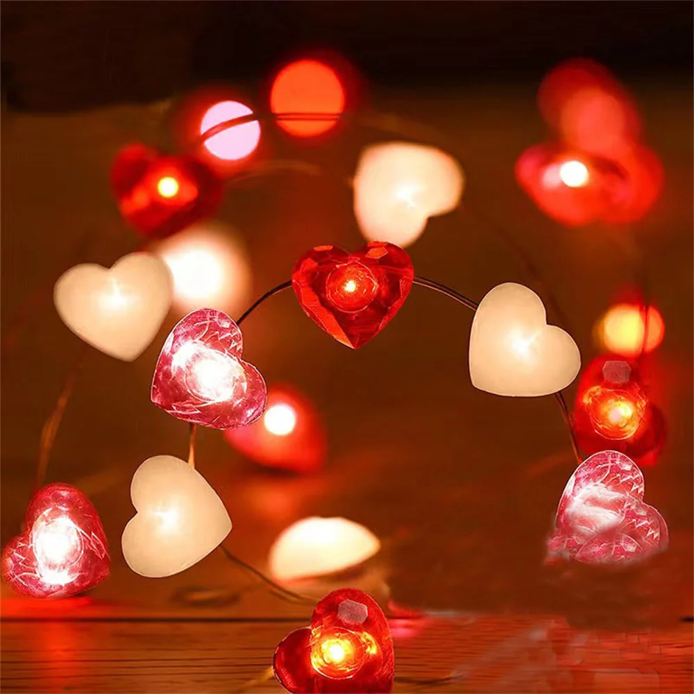 2M 20LED Red Pink White Heart String Lights Valentines Day Romantic Decoration Fairy Lights Garland for Wedding Home Decorations