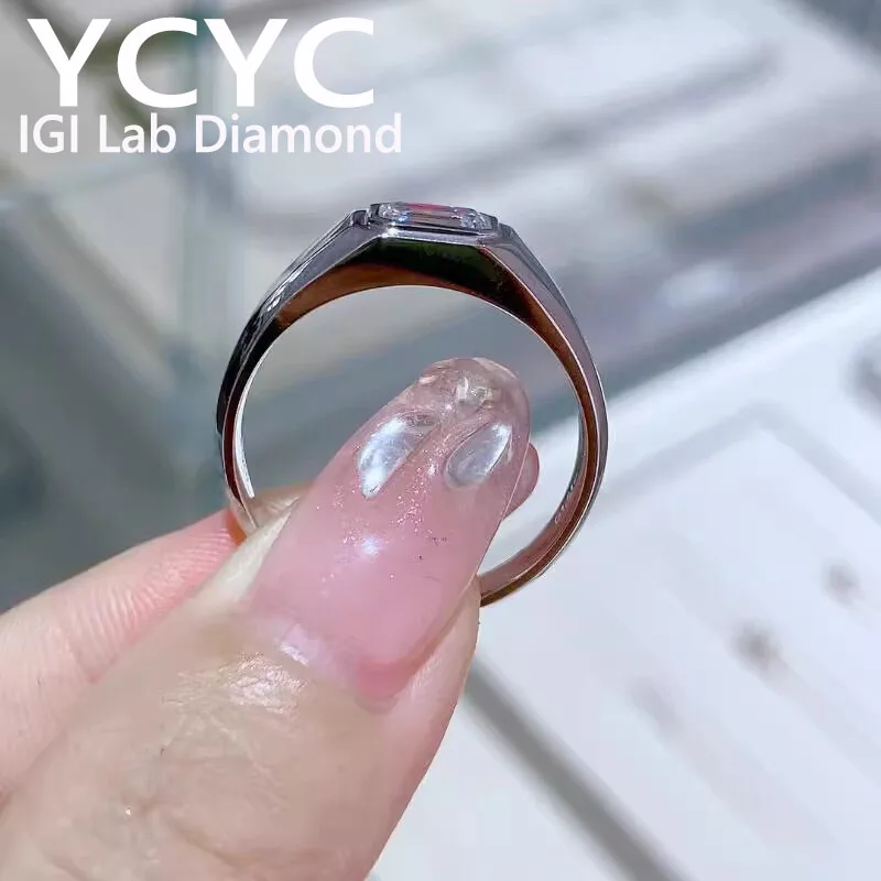 

1 2 3 Ct Solid 14K White Gold Man Ring IGI Lab Growing Diamond Ring Emerald D VS1 Diamond wedding ring Engagement Ring ﻿