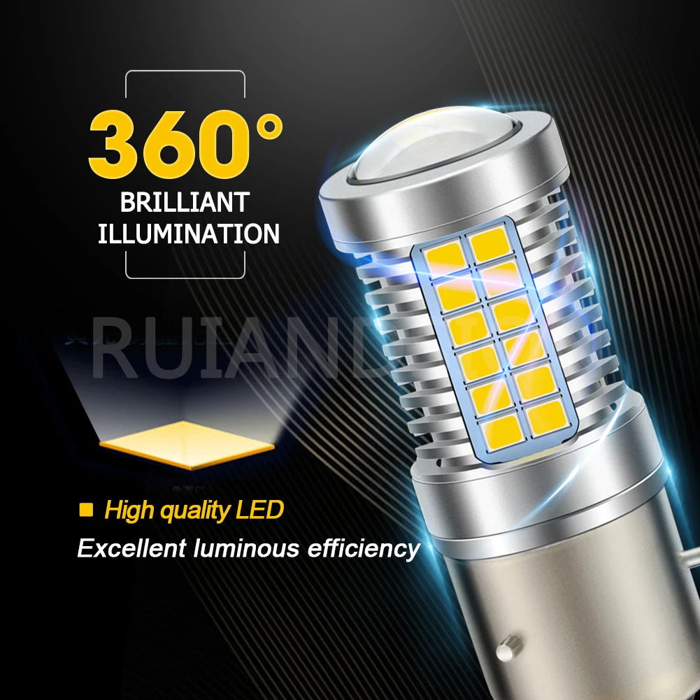 Ruiandsion BA21D Motorcycle Headlight LED Bulb 10-30V 2835 54SMD High Low Beam Scooter ATV UTV Headlamp 6000K Lemon Yellow Color