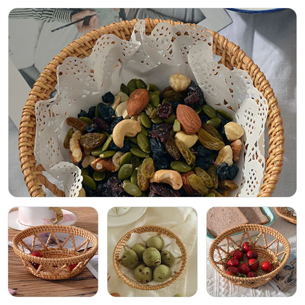 

Handwoven Rattan Fruit Basket Stylish Bread Serving Tray for Kitchen Dining Room Living Room Snack and Candy Storage Solution