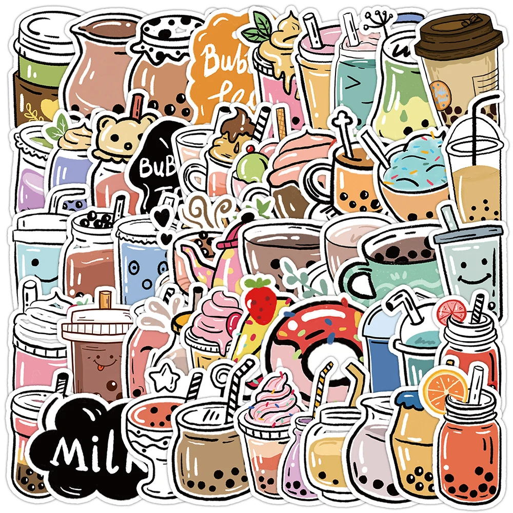 10/30/50PCS Kawaii Pearl Milk Tea Stickers Aesthetic Drink Cartoon Decal DIY Notebooks Phone Laptop Boba Bubble Teas Sticker Toy