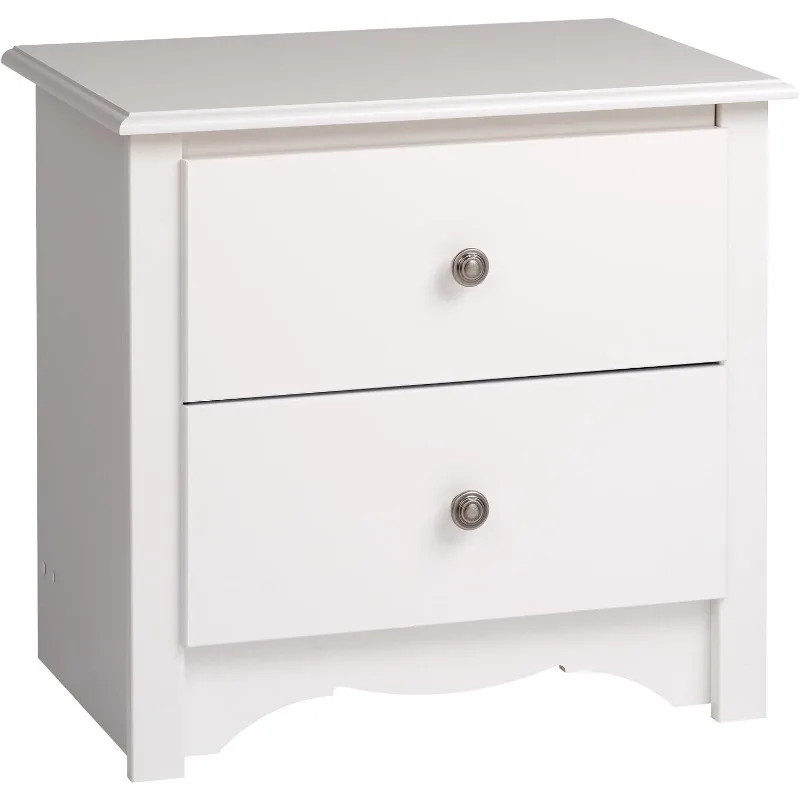 Sonoma Tradit ional Nightstand Side Table with 2 Drawers, Functional 2-Drawer Bedside Table , White, WDC-2422