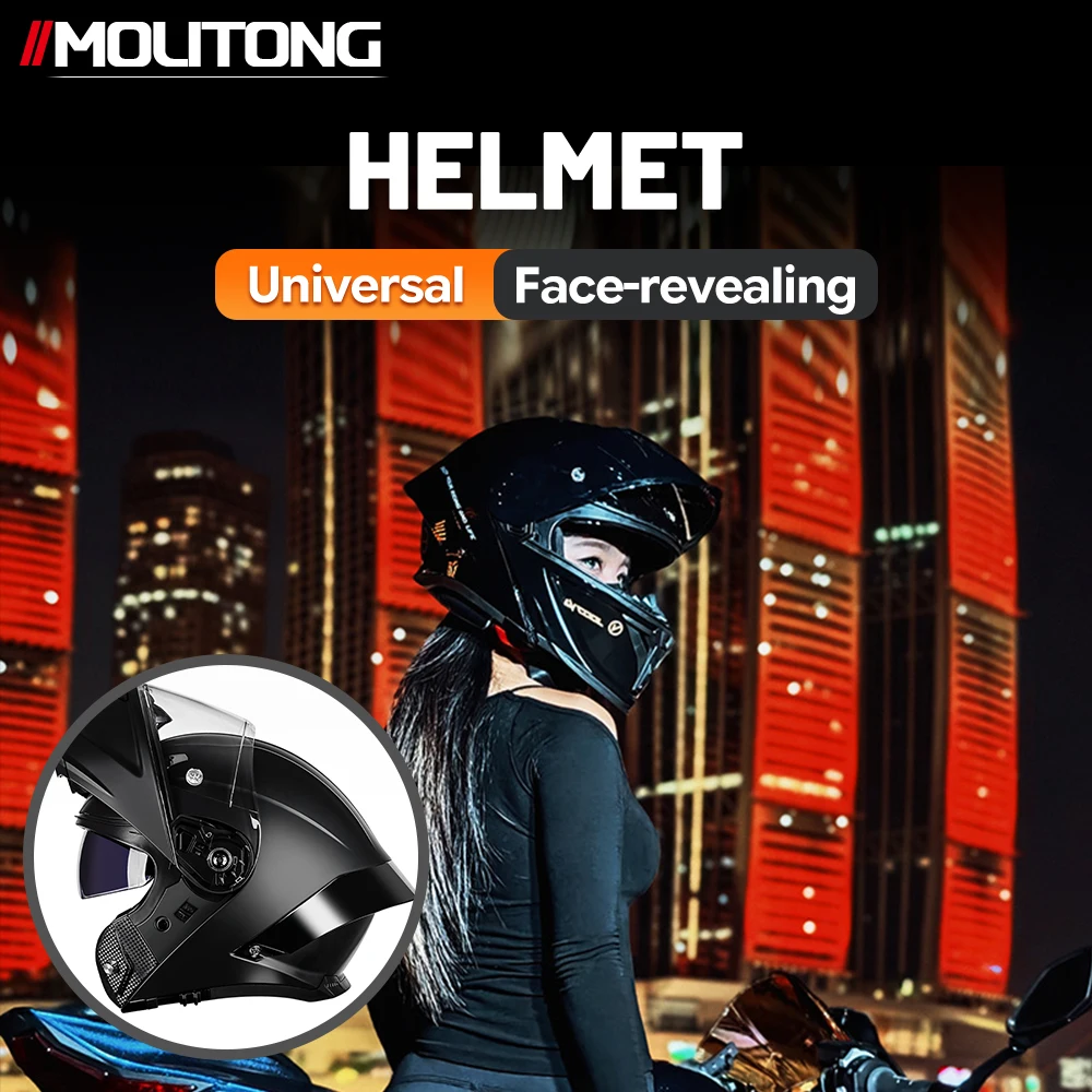 Motorcycle Helmet Flip Up Modular Full Face Revealing Dual Visor Lightweight ABS Shell DOT Approved Breathable Lining Adult Men