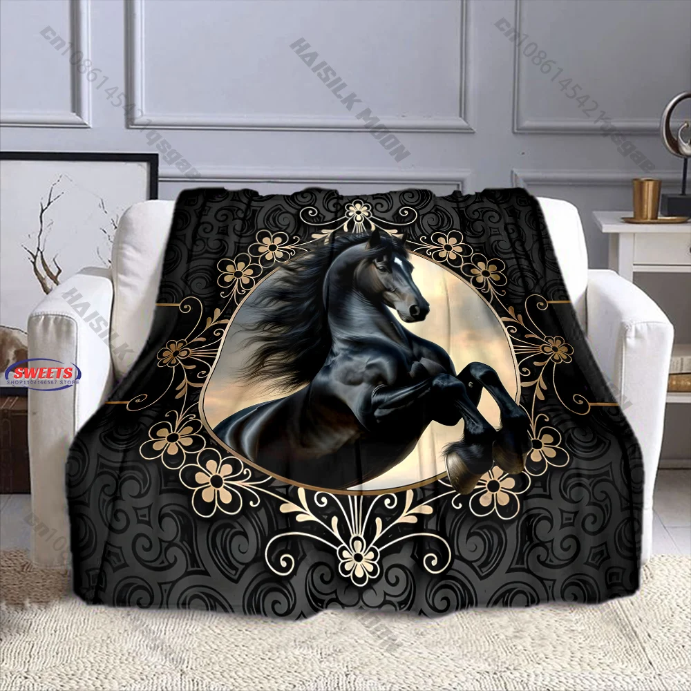 Majestic Black Horse Blanket Multiple sizes kid's and adults' bedroom living room sofa decor blanket, Exquisite gift