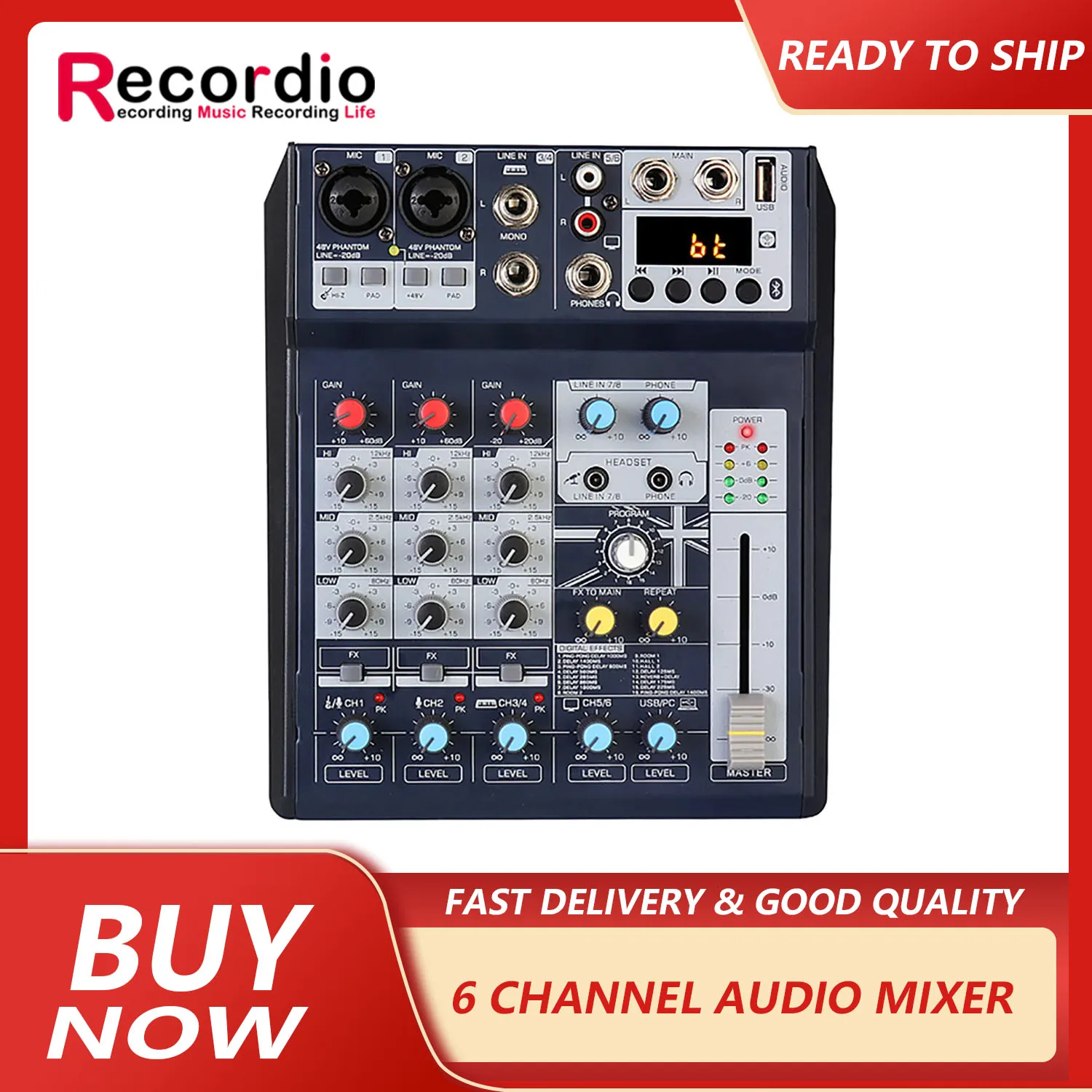 

GAX-FX8 Mini 6-Channel Mixer With Built-In 16 Kinds Of 24BIT DSP Digital Audio Effects For Computer Recording And Live Dj Mixer