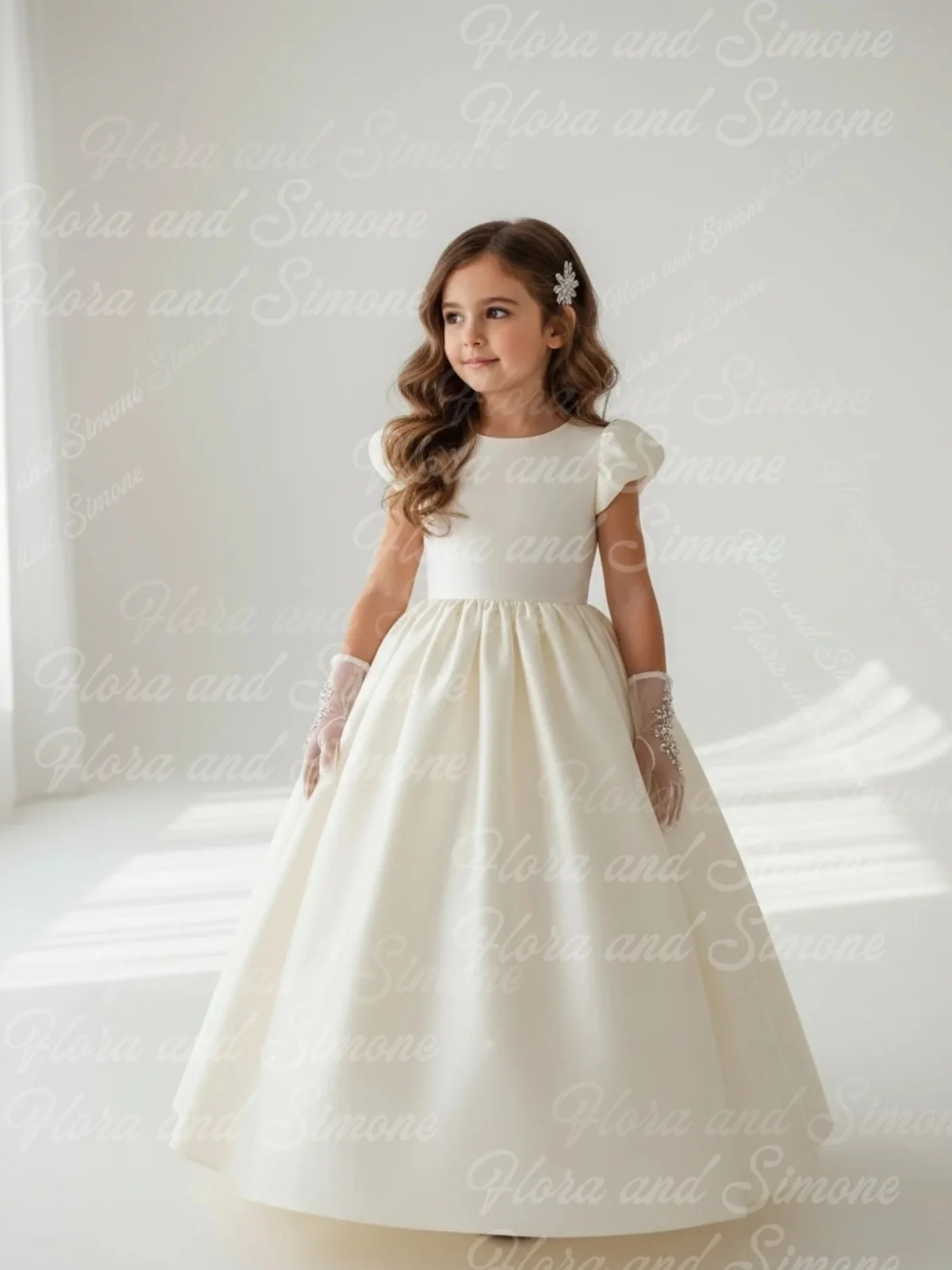 Aangepaste effen kleur korte mouwen elegante eenvoudige bloemenmeisjesjurken voor eerste communie huwelijksceremonies dansvoorstelling