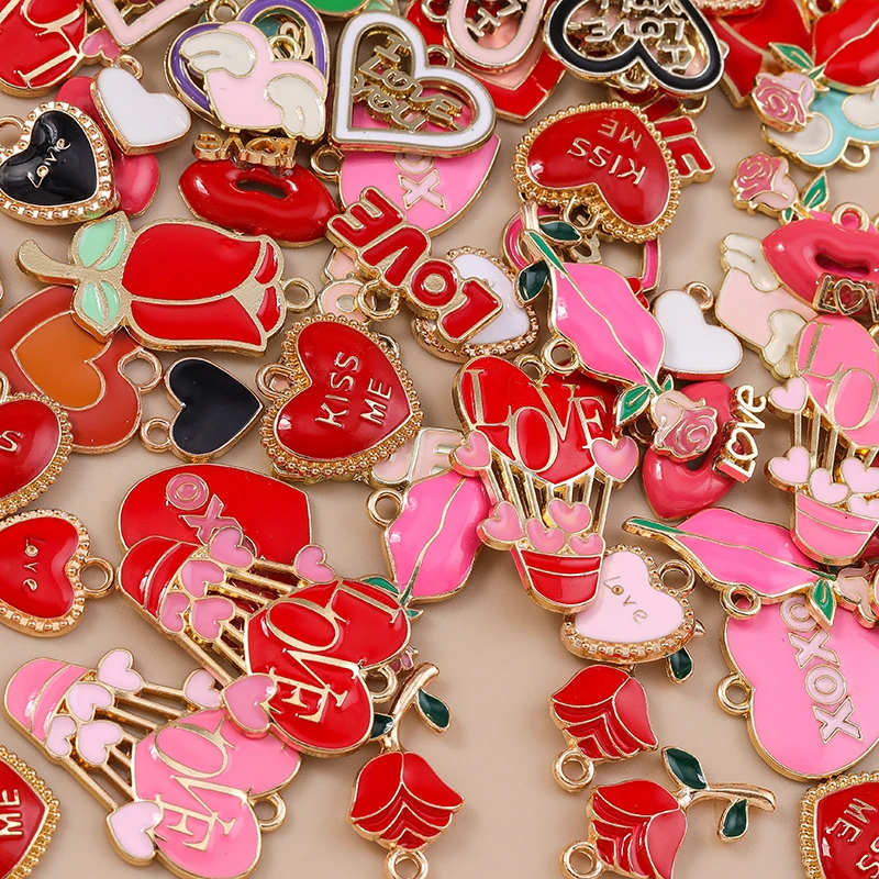 20 Stück niedliche, bunte Emaille-Anhänger in Form von Herzen und Blumen zum Basteln von Schmuck, Ohrringen, Halsketten und Armbändern – ideal für DIY-Bastelprojekte. – Detail 2
