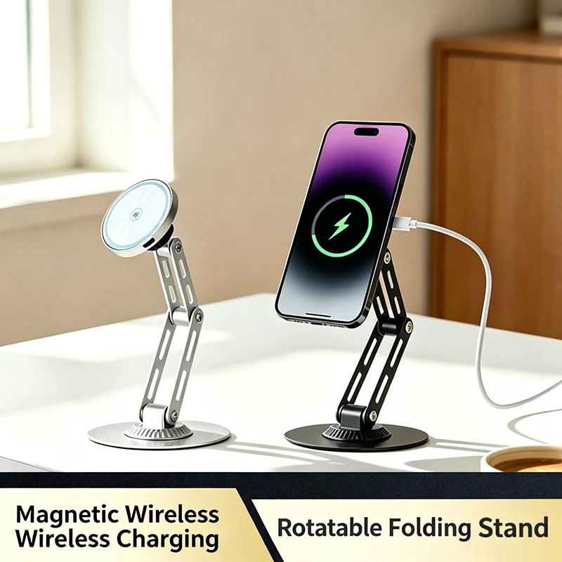 

15W Magnetic Wireless Charger 1080 Rotate Desktop Phone Stand Lazy Holder Mount for iPhone 17 16 15 14 13 12 Pro Max