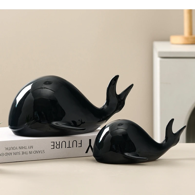 Ceramic Handicrafts Simulated Animal Statues Ocean Shark Dolphin Whale Black Fish Decorative Figurines Home Decoration
