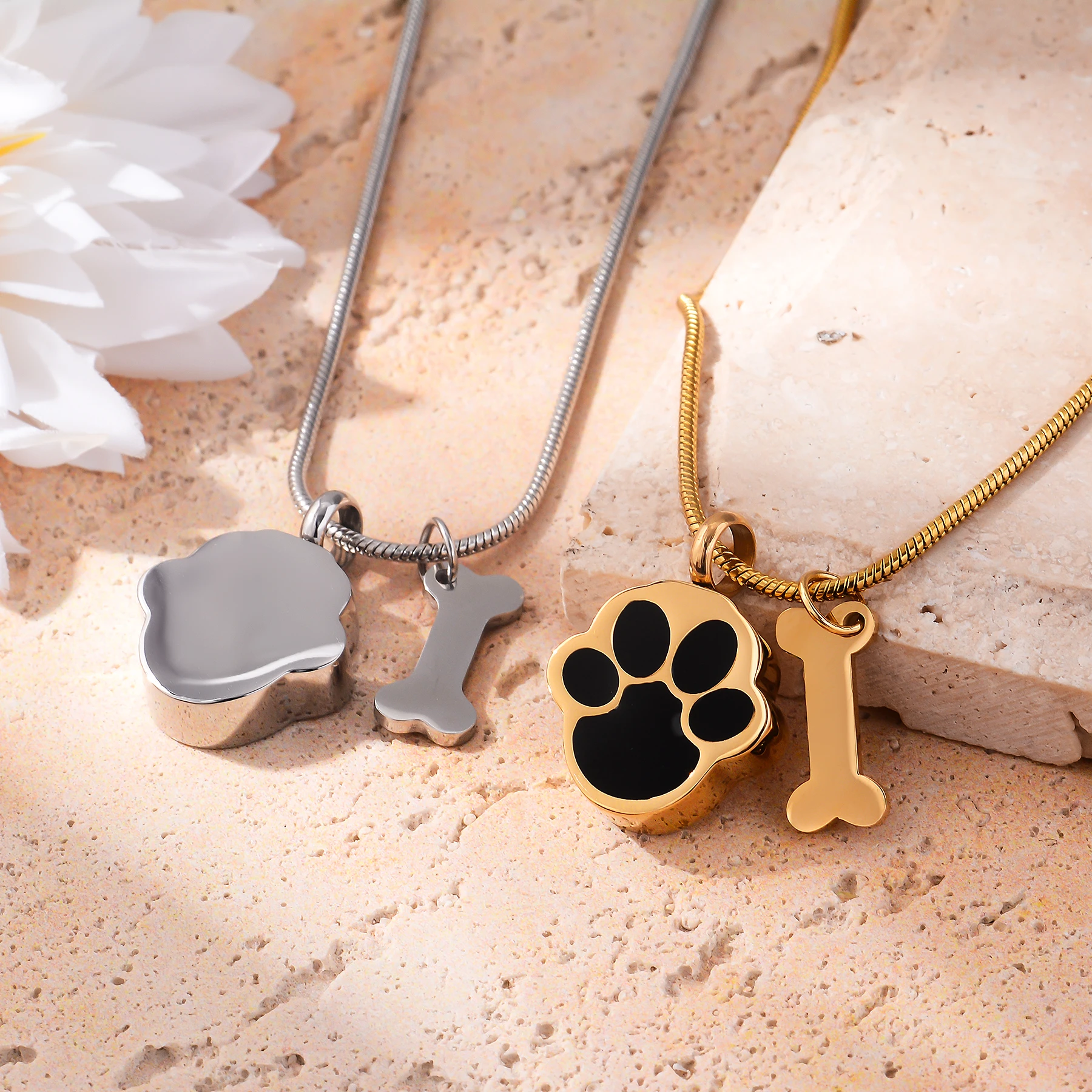 

Paw Print Cremation Urn Necklace with Bone for Ashes Customized Pet Cat Dog Name Date Keepsake Memorial Jewelry