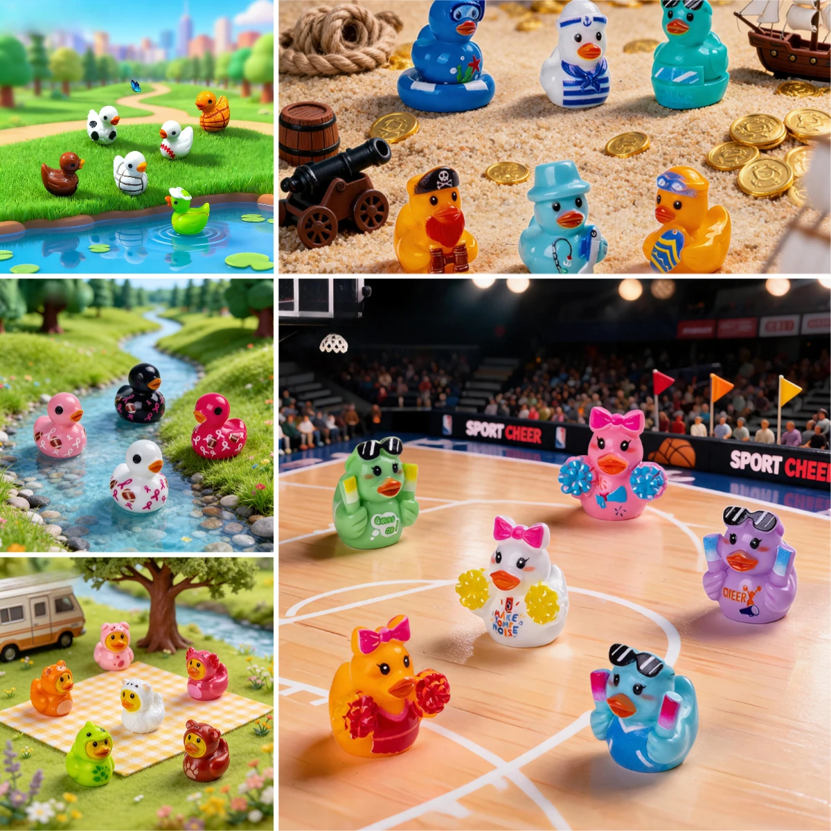 100pcs Kawaii Cheerleader Sport Duck 3D Cartoon Animal DIY for Hairpin Keychain Pendants Scrapbook Decor Dollhouse Accessories