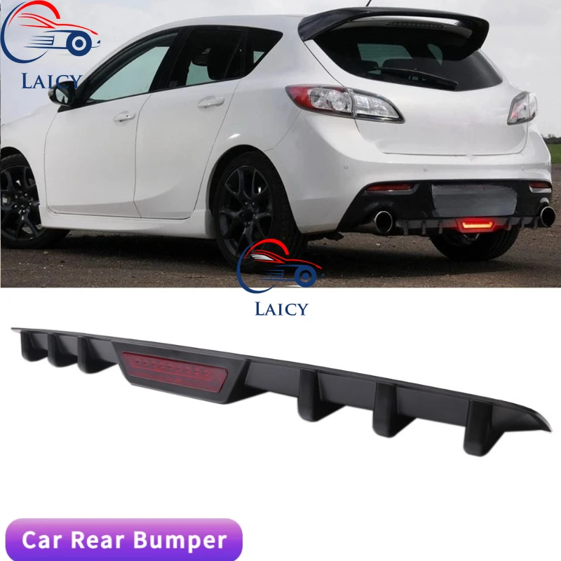 LAICY For M-azda 3 speed 3 Car Rear Bumper Diffuser Lip w/ Tail Brake Stop Light Splitter Spoiler Shark Fin Lip Kit Black