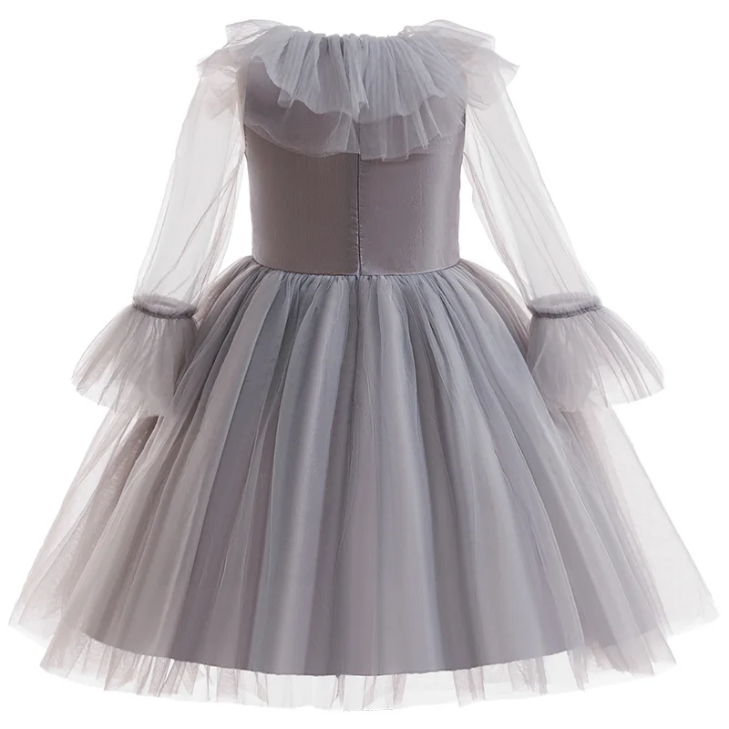 Girls Gray Joker Costume Lace Mesh Tutu Dress For Children 2025 Halloween Carnival Cosplay Party Creepy Clown Children Clothes