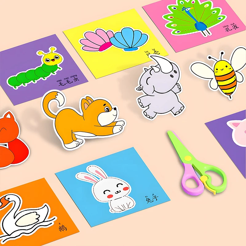 48 teile/satz Papier Stecklinge Spielzeug Malerei Zeichnung Papier Handgemachte Kinder Frühe Bildung Spielzeug Kunst Versorgung Handwerk Schere TMZ